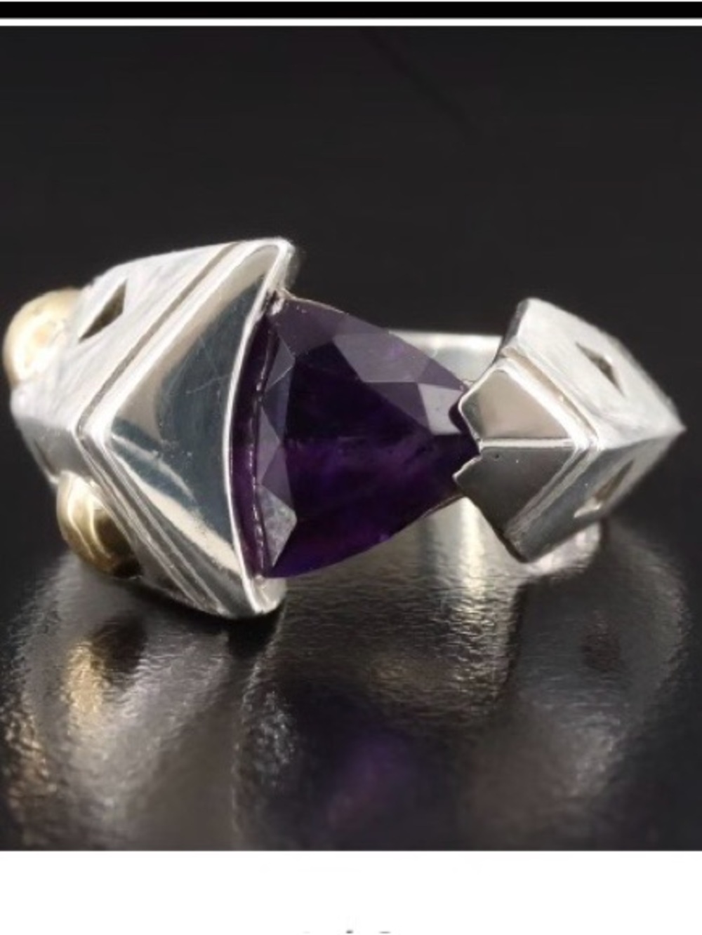 Designer John Atencio Sterling Silver 18K gold ring with Deep Purple Amethyst